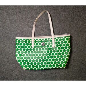 Michael Kors Women's Green and White Polka Dot‎ Coated Travel Leather Bag Purse